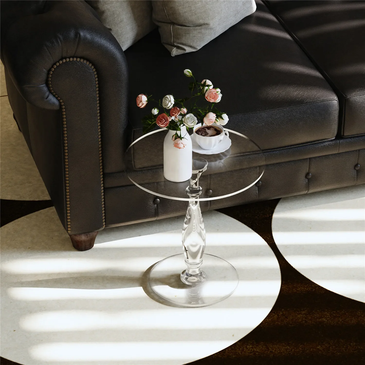 Aurelin - Ronde Transparante Acryl Bijzettafel Met Zuilvoet - Image 4