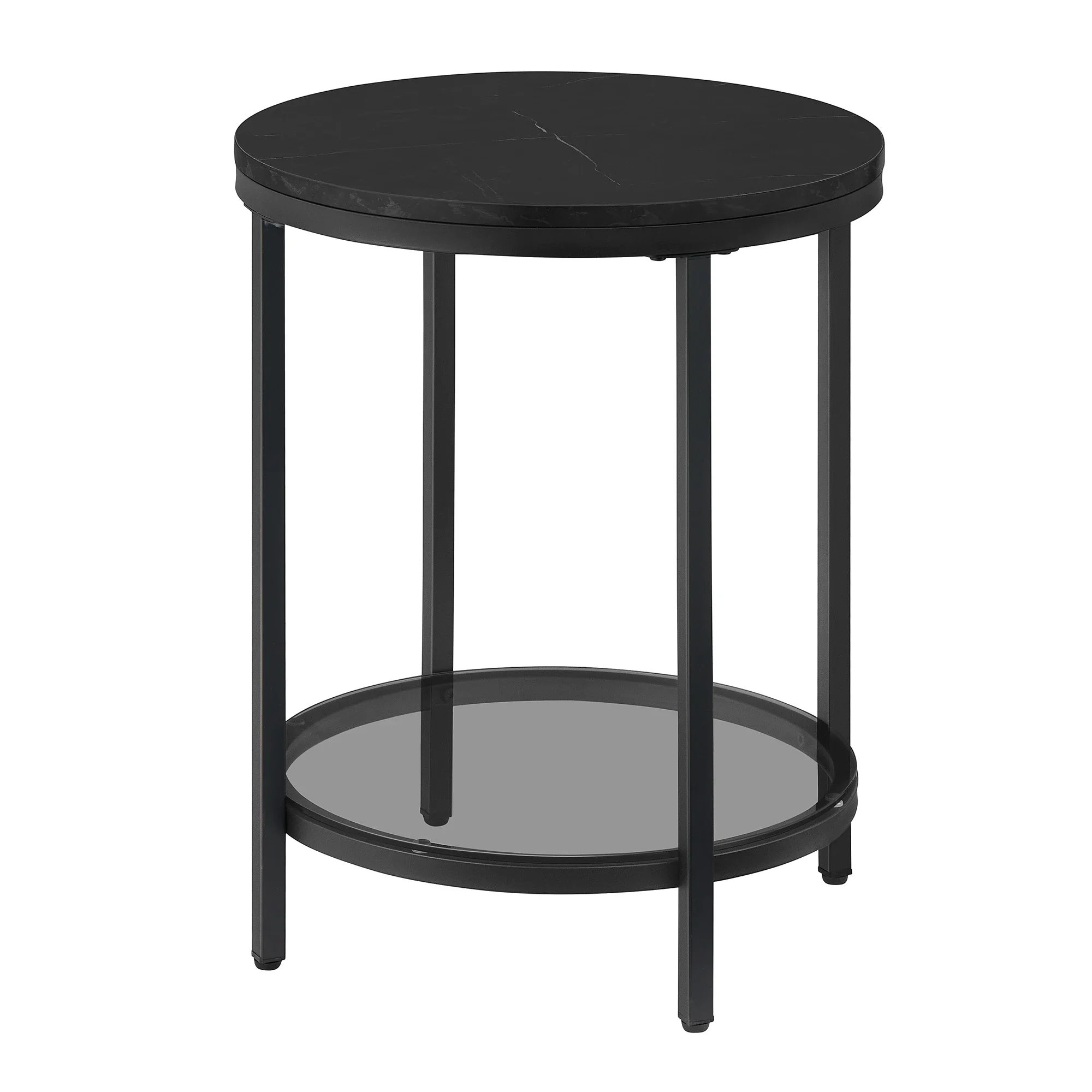 Aurephine - Glas Bijzettafel met Twee Niveaus Met Marmerlook - Image 4