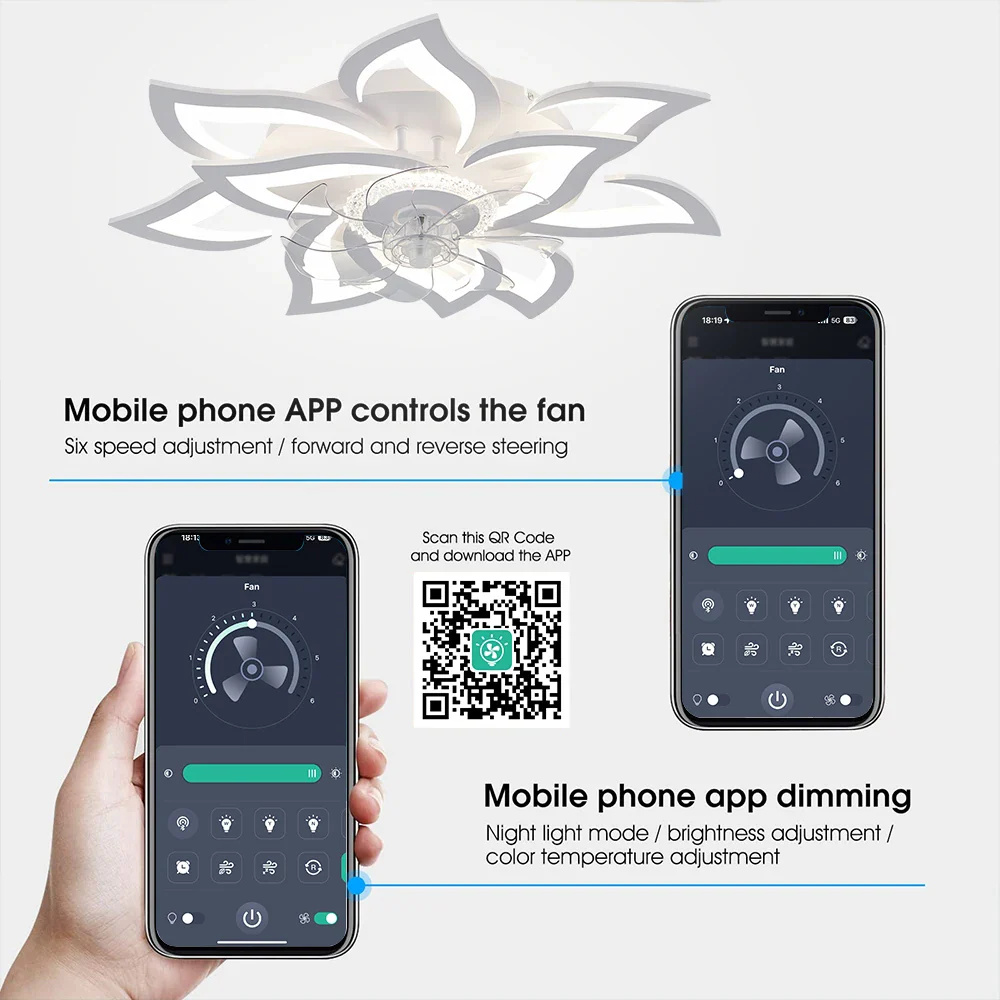 Florivon - Smart Bloem Plafondventilator Met LED Lamp En App Bediening - Image 7