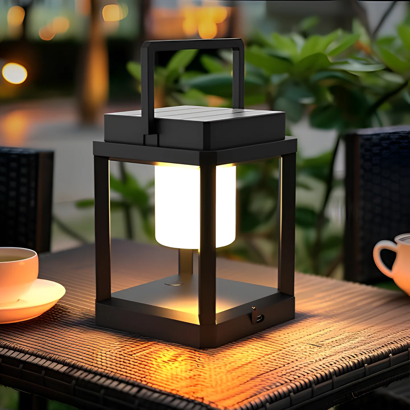 Lunistra - Zwarte Draagbare Solarlantaarn met USB-oplaadfunctie voor de Tuin