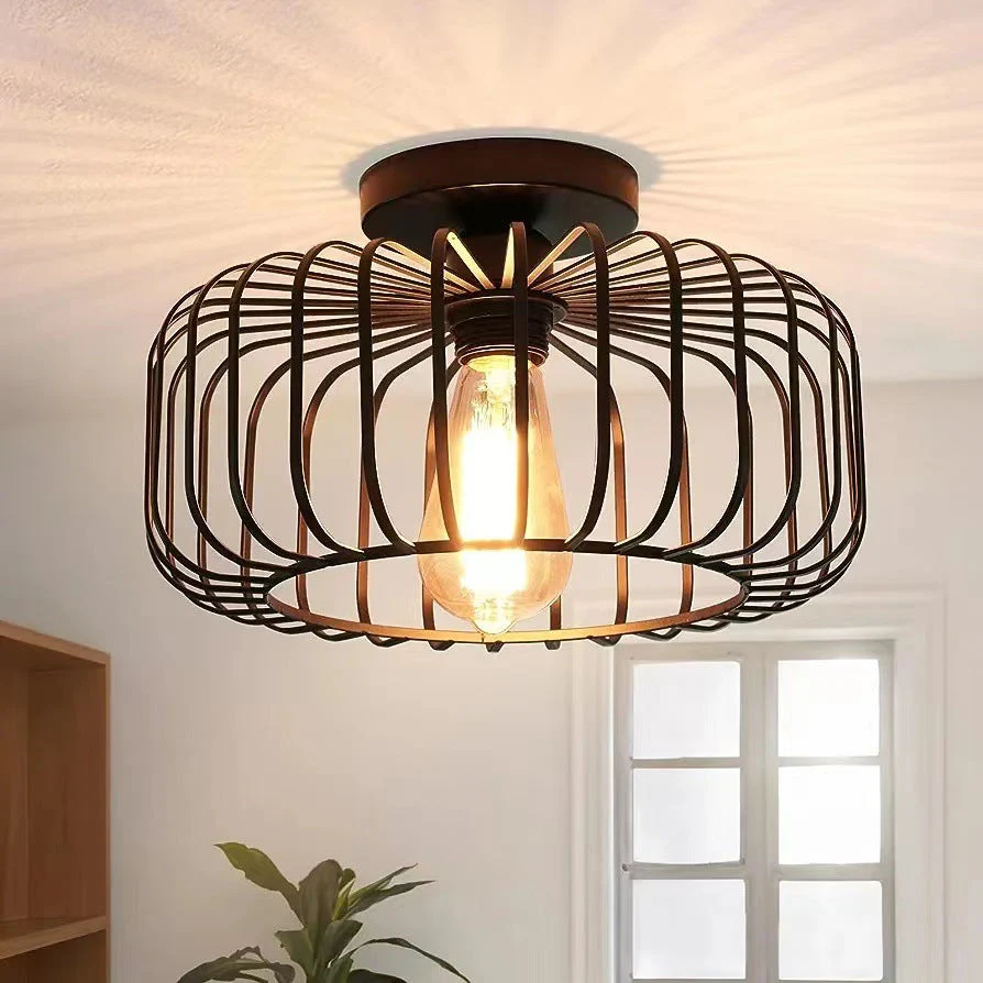 Nerassa - Moderne Industriële Vogelkooi Plafondlamp Zwart