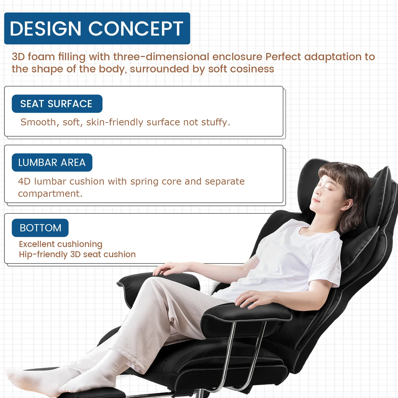 Valona - Ergonomische Stoffen Gamingstoelen met Voetsteun en Verend Zitkussen - Image 3