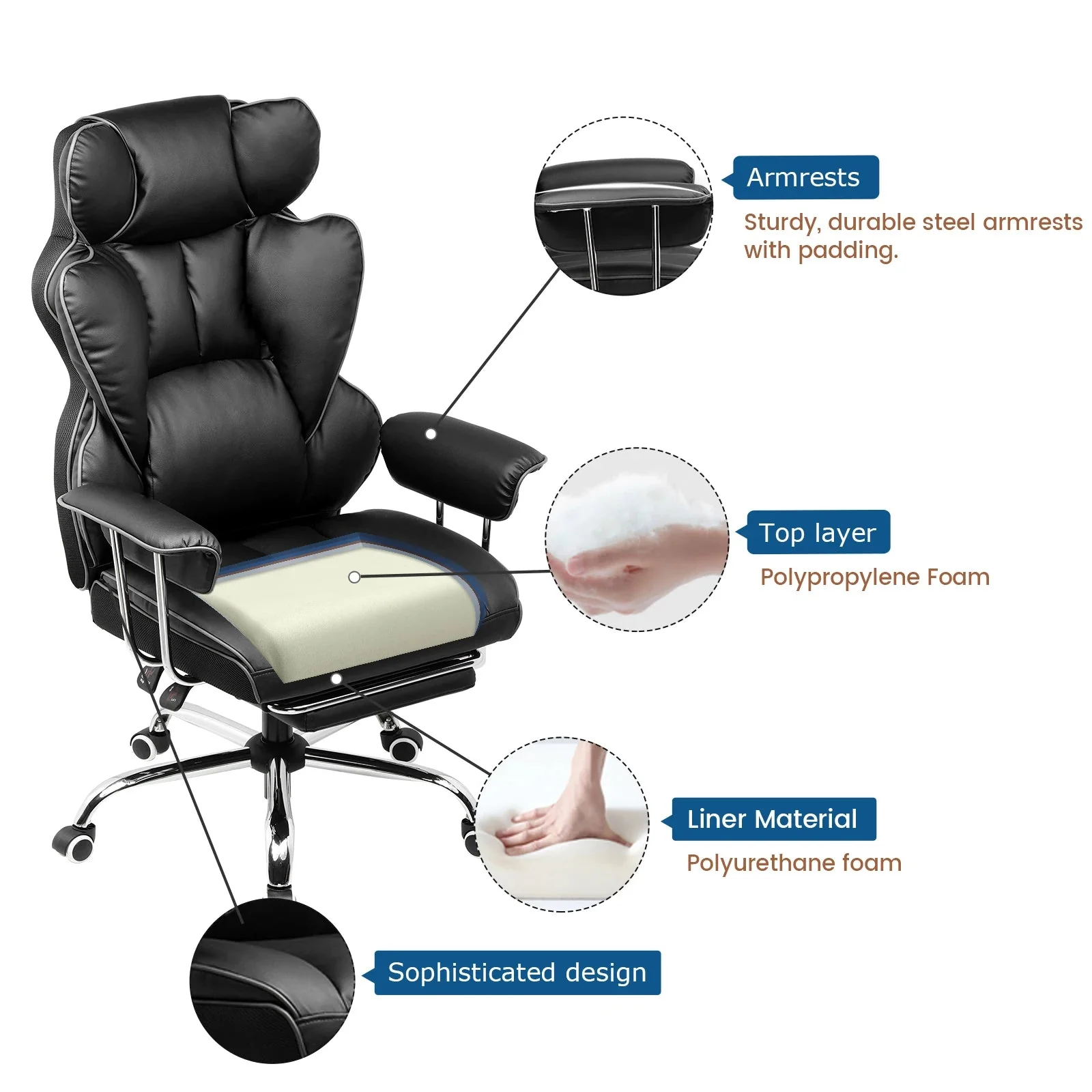 Valona - Ergonomische Stoffen Gamingstoelen met Voetsteun en Verend Zitkussen - Image 4